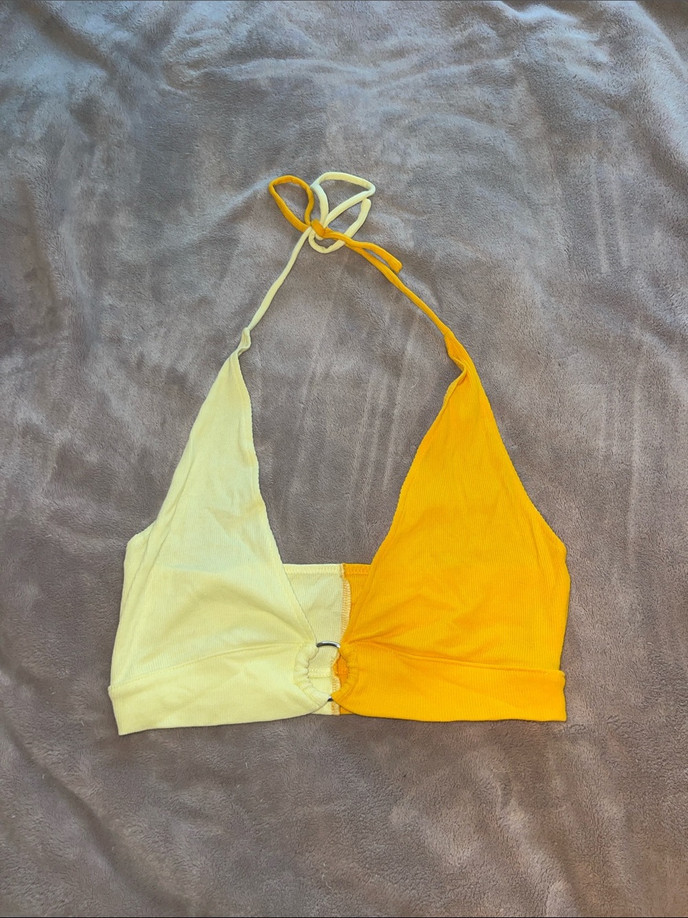 PacSun Two-Tone Halter Crop Top in Yellow and Pale Yellow